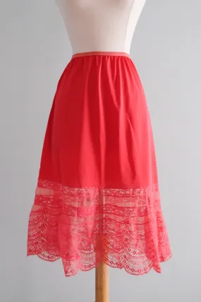 Gorgeous 1950's Scarlet Red Lace Vintage Slip Skirt / Sz M