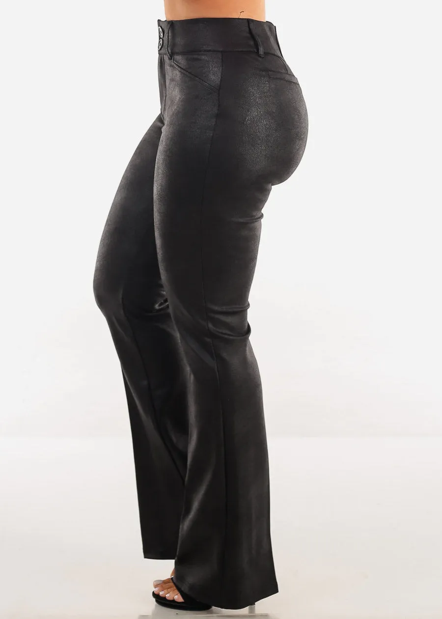 High Waist Coated Bootcut Dress Pants Black