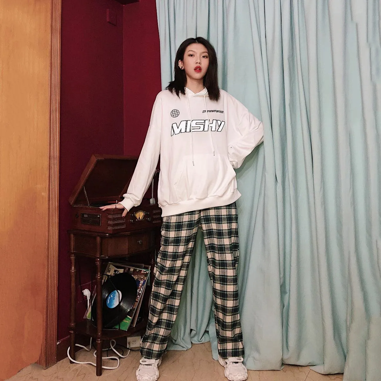 High waist plaid pants