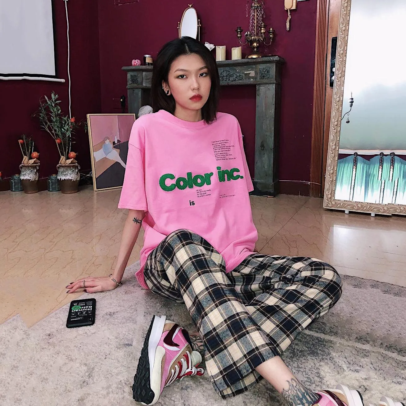 High waist plaid pants
