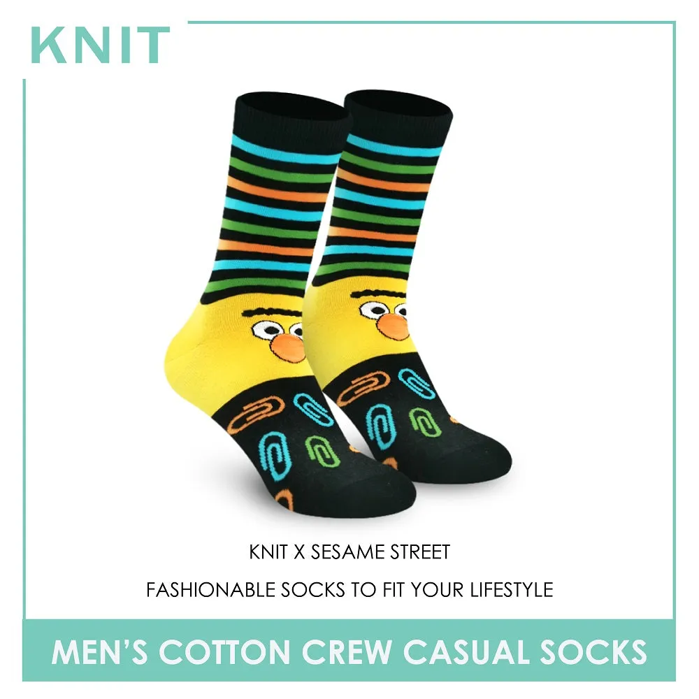Knit Men’s Sesame Street Bert Fashion Printed Cotton Light Performance Crew Socks 1 pair KMSS9401