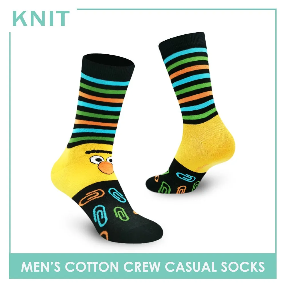 Knit Men’s Sesame Street Bert Fashion Printed Cotton Light Performance Crew Socks 1 pair KMSS9401