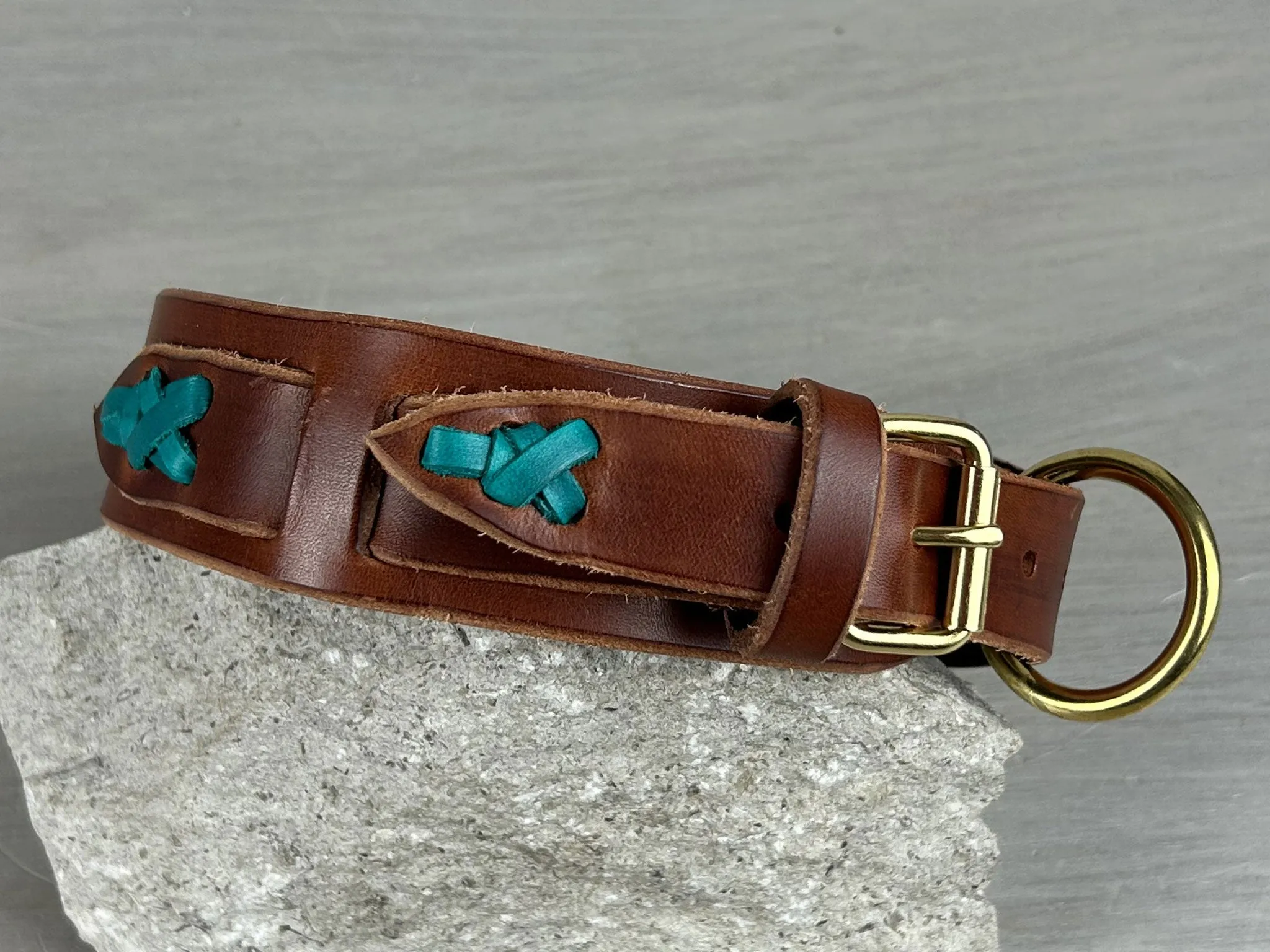 Leather Dog Collar with Laced Stitching