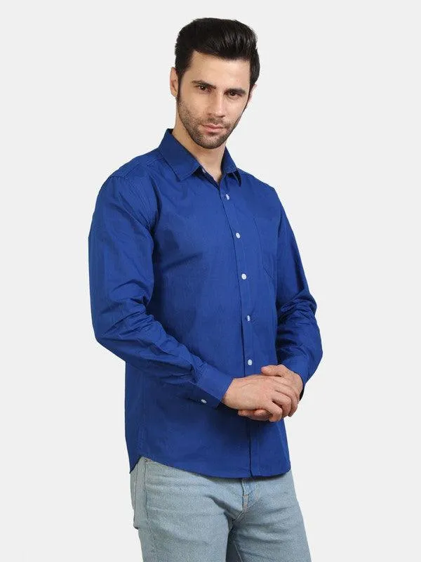 Life Roads full sleeve casual royal blue cotton shirt for Men and boy