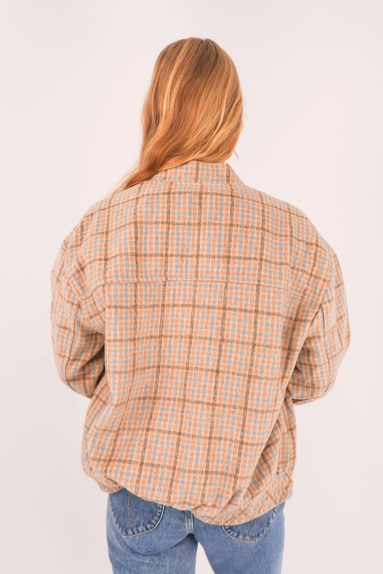 Luca Oversized Check Bomber Jacket Blue