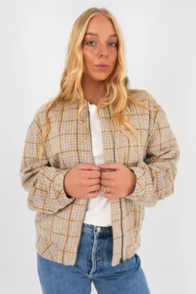 Luca Oversized Check Bomber Jacket Blue