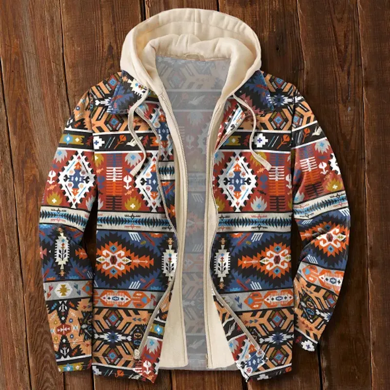 Men's Casual Ethnic Print Hooded Jacket