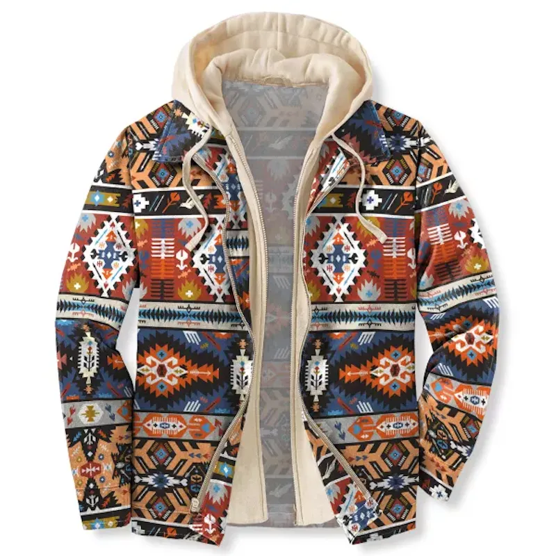 Men's Casual Ethnic Print Hooded Jacket