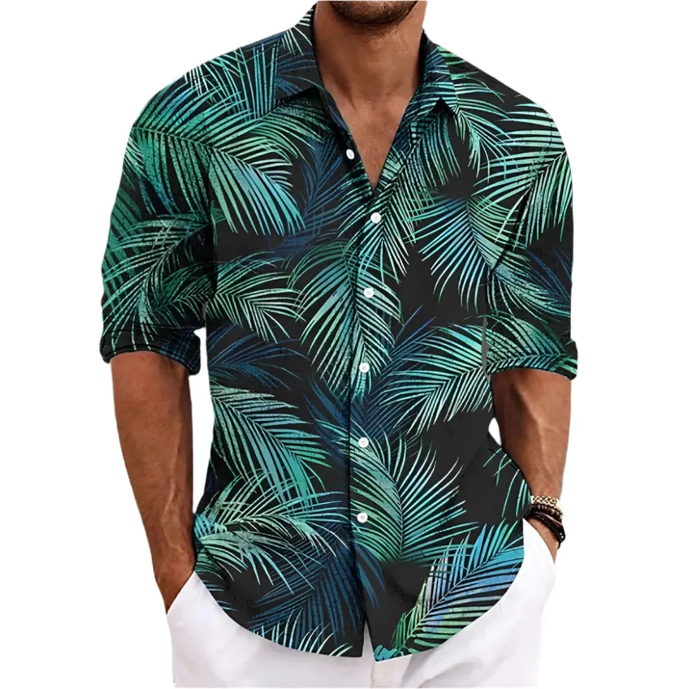Men's Korean Style Hawaiian Floral T-Shirt – 3D Coconut & Tree Print, Retro Short Sleeve for Summer Beach Vacation