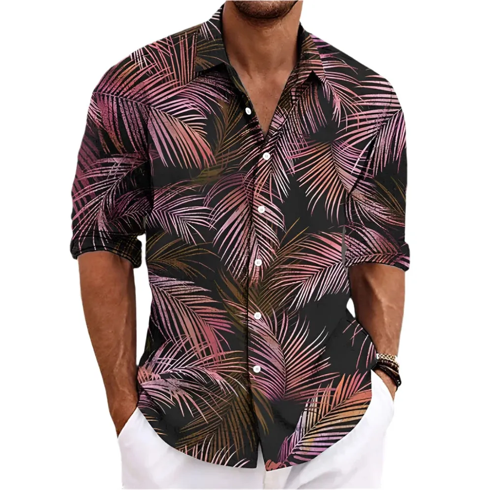 Men's Korean Style Hawaiian Floral T-Shirt – 3D Coconut & Tree Print, Retro Short Sleeve for Summer Beach Vacation