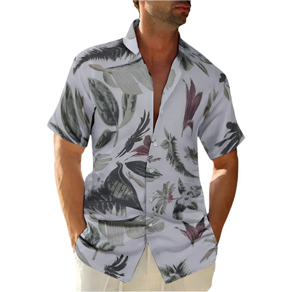Men's Korean Style Hawaiian Floral T-Shirt – 3D Coconut & Tree Print, Retro Short Sleeve for Summer Beach Vacation