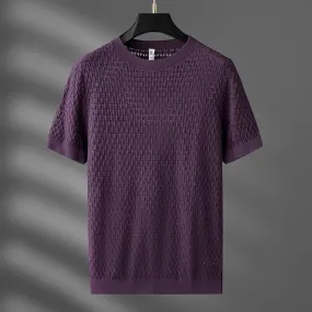 Men's Summer Knitted T-Shirt - Hollow Casual Round Neck Top
