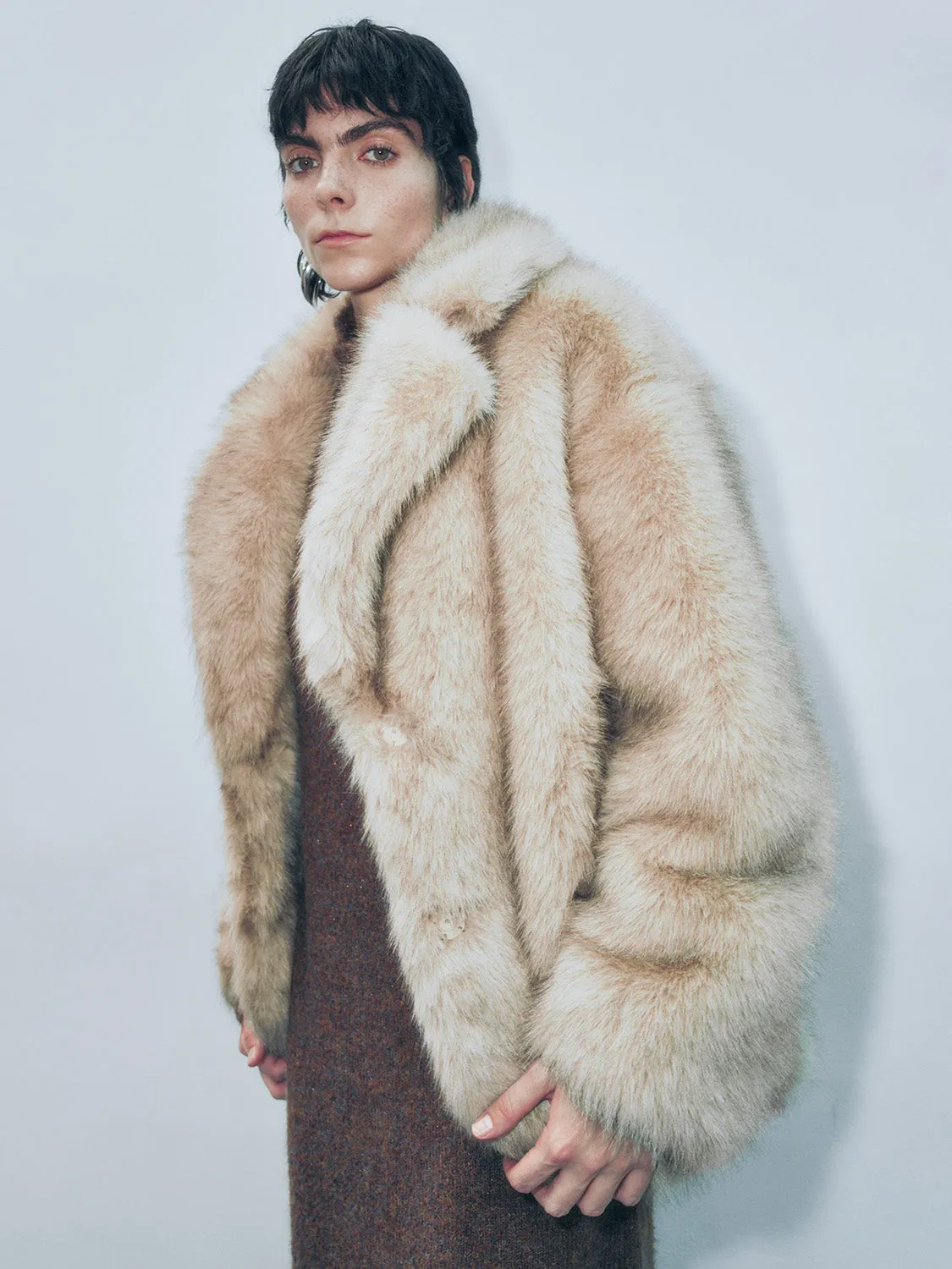 Notched Collar Fur Jackets