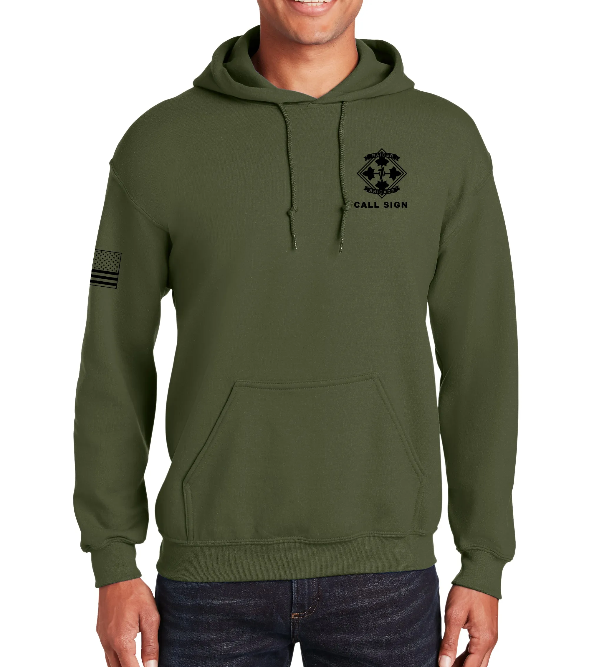 OD Green Unisex Hoodie Sweatshirt (Black Design). This sweatshirt is NOT approved for PT.