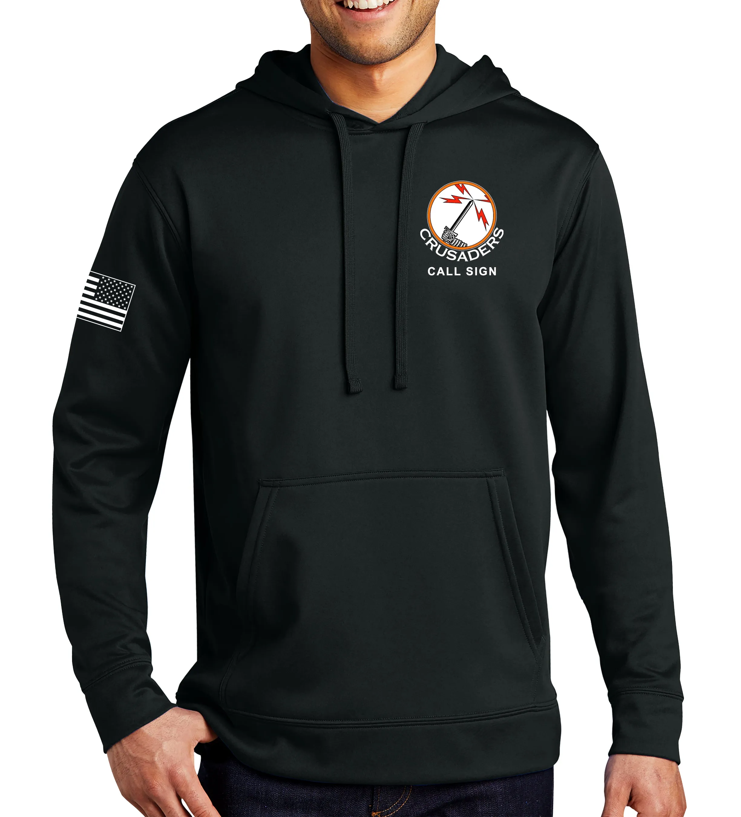 Performance Hoodie Black Sweatshirt. (This material is lighter than the 50-50) This sweatshirt is NOT approved for PT.