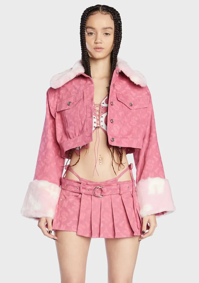 Pink Monogram Denim Crop Jacket