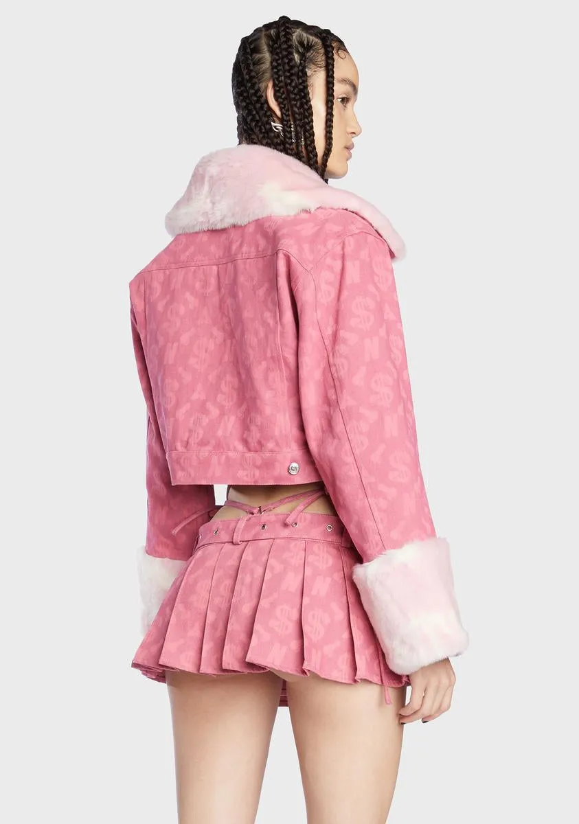 Pink Monogram Denim Crop Jacket
