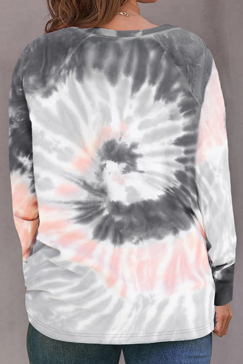 Plus Size Raglan Long Sleeve Spiral Tie Dye T Shirt
