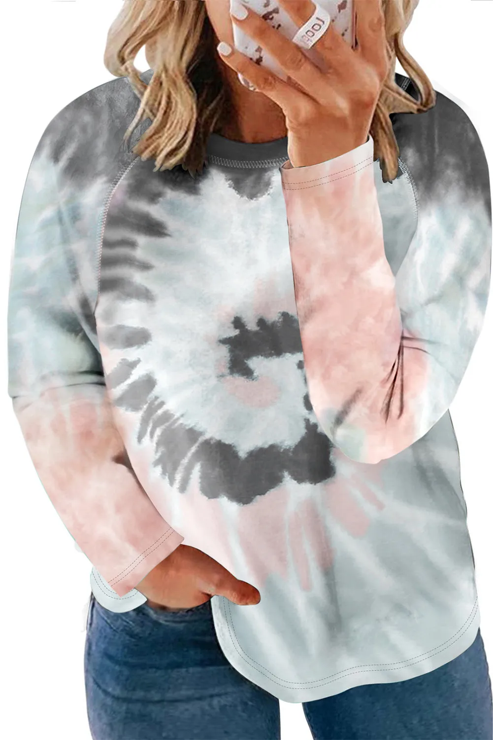 Plus Size Raglan Long Sleeve Spiral Tie Dye T Shirt