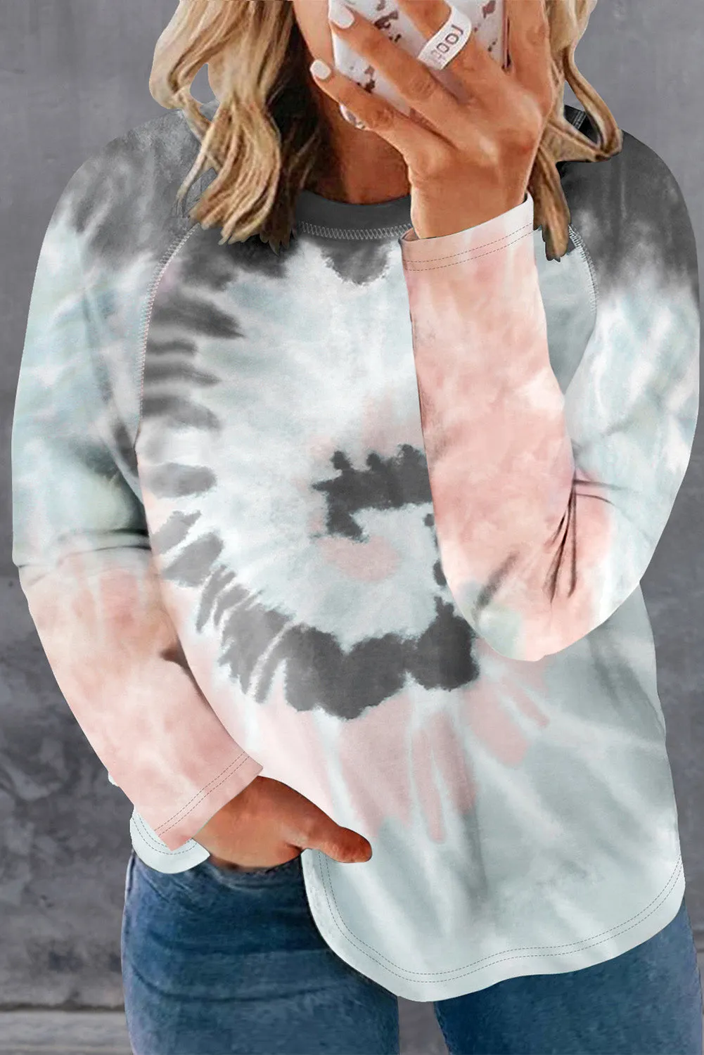 Plus Size Raglan Long Sleeve Spiral Tie Dye T Shirt