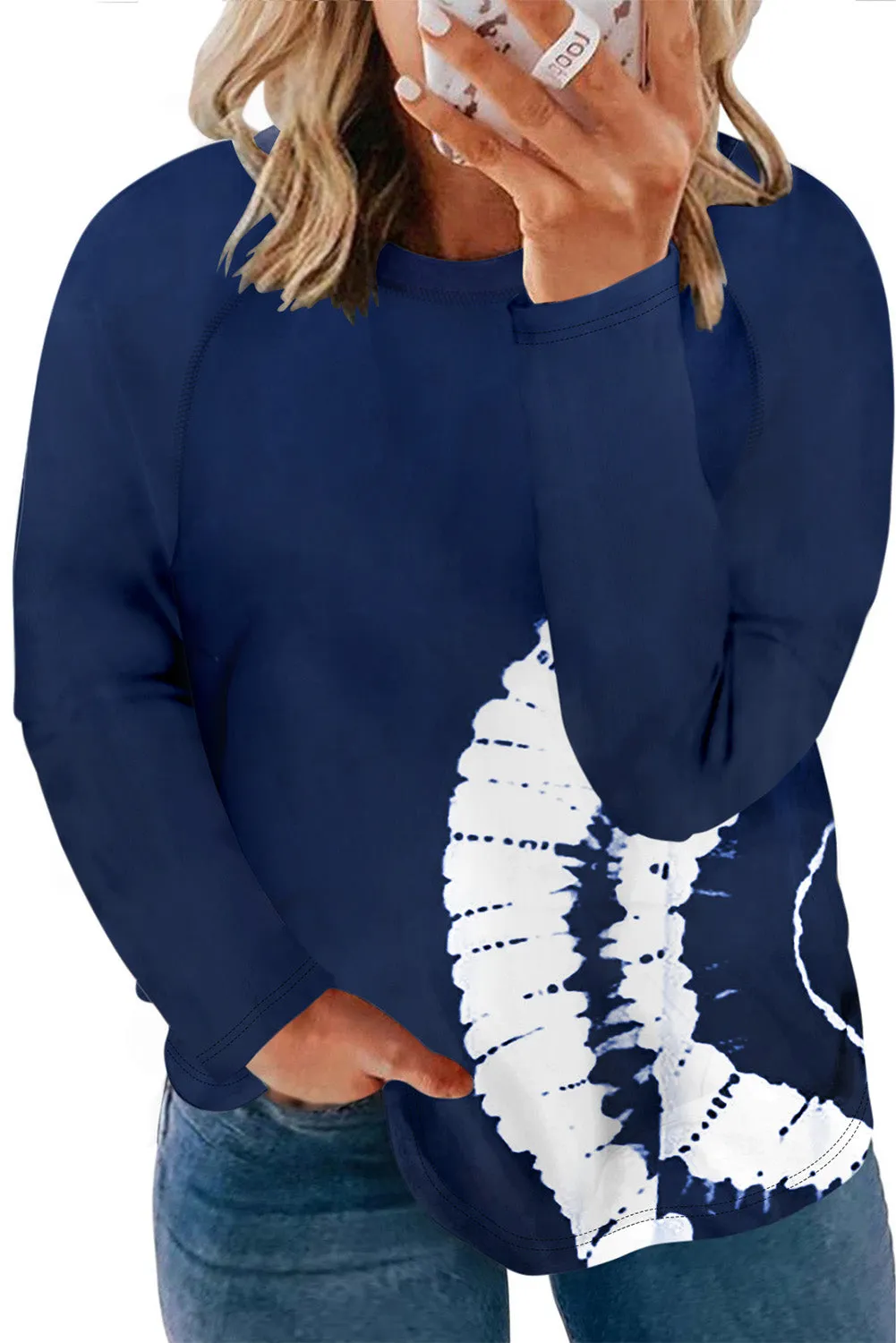 Plus Size Raglan Long Sleeve Spiral Tie Dye T Shirt