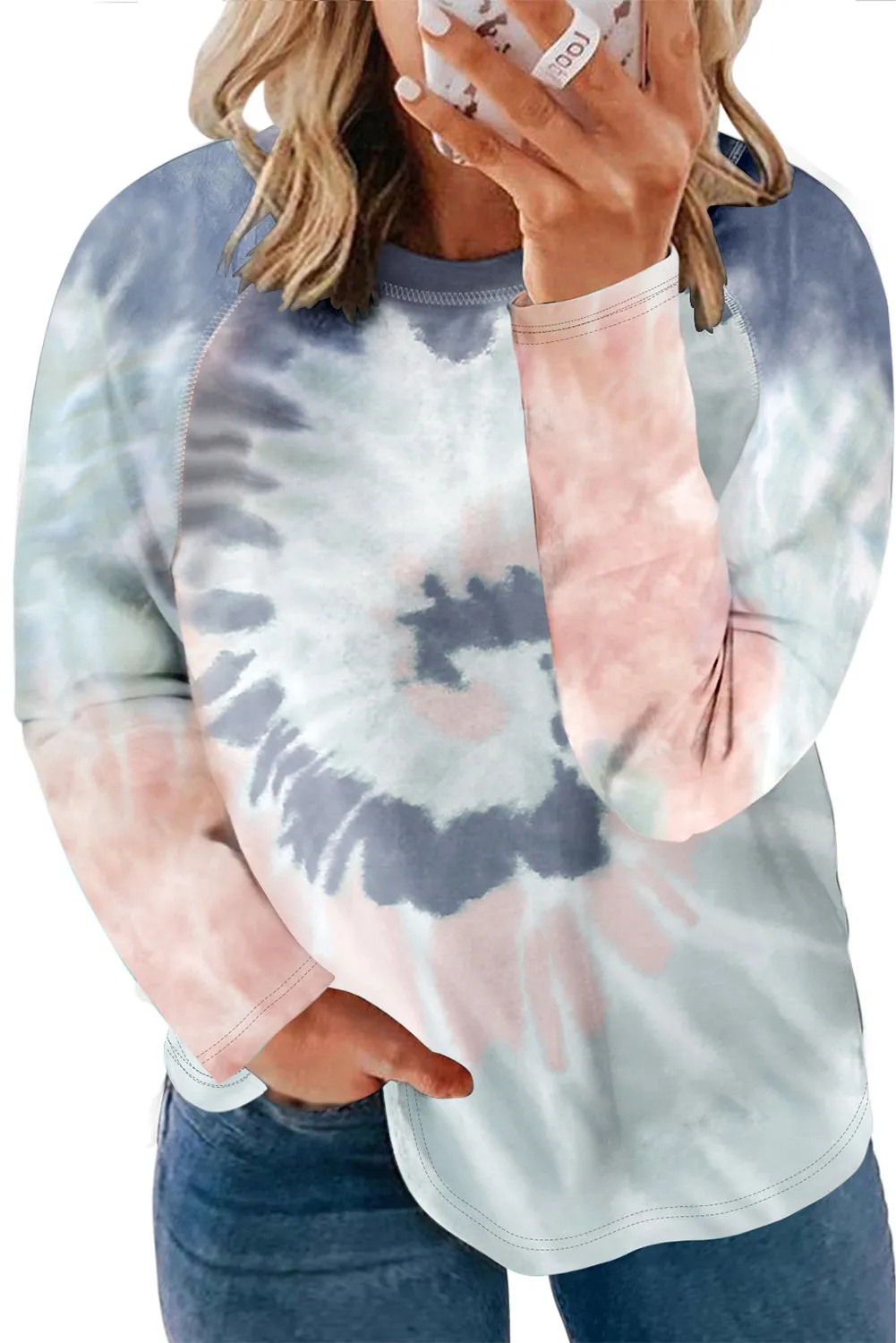 Plus Size Raglan Long Sleeve Spiral Tie Dye T Shirt