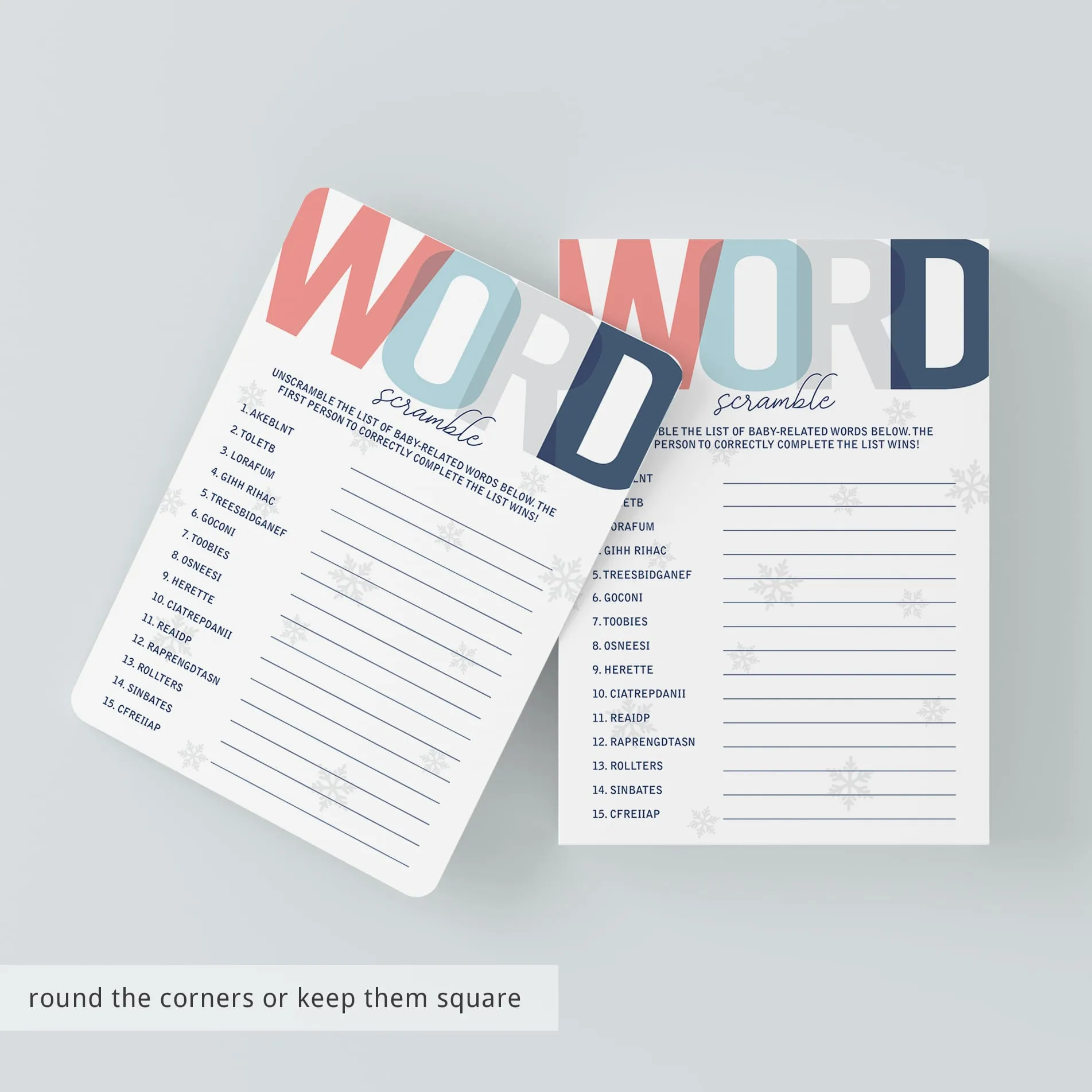Printable Baby Word Scramble for Winter Baby Shower