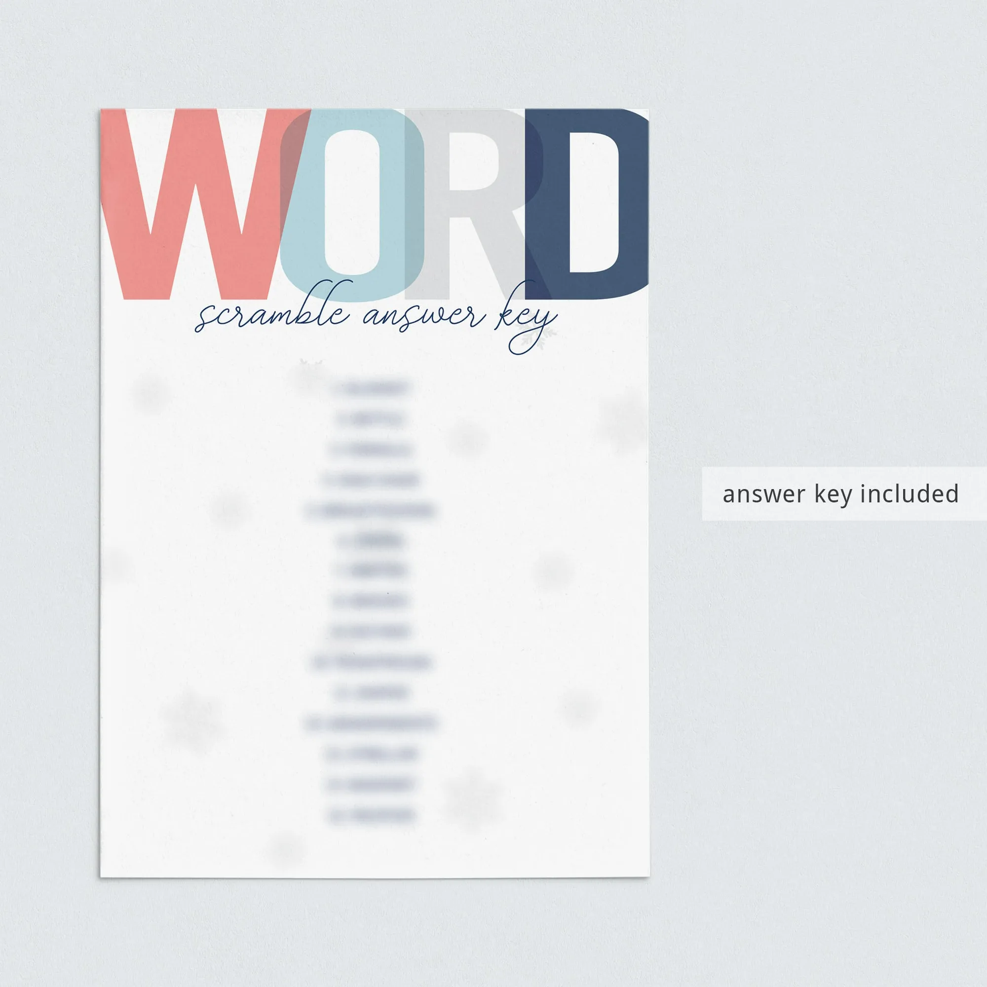 Printable Baby Word Scramble for Winter Baby Shower