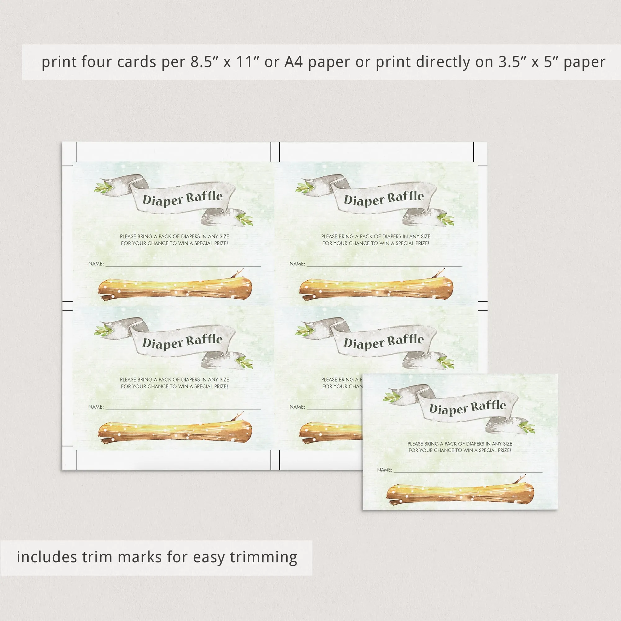 Printable Diaper Raffle Ticket for Winter Baby Shower