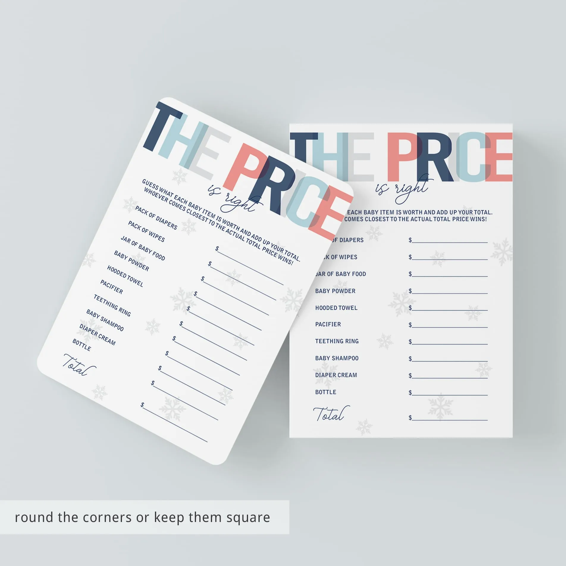 Printable Winter Shower Game The Price is Right