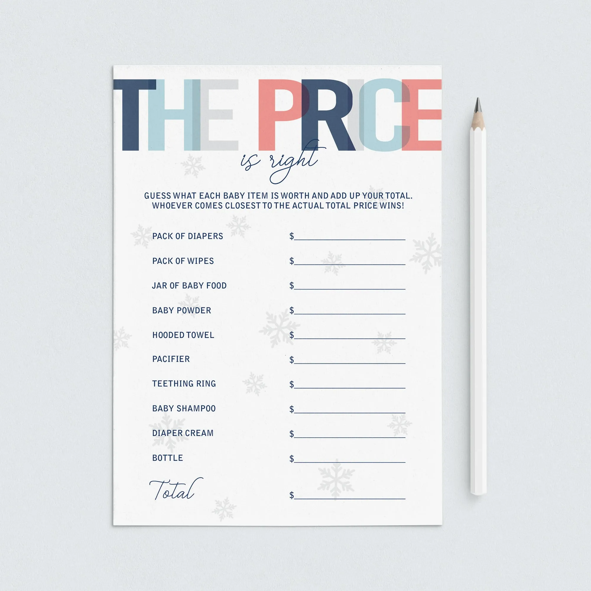 Printable Winter Shower Game The Price is Right