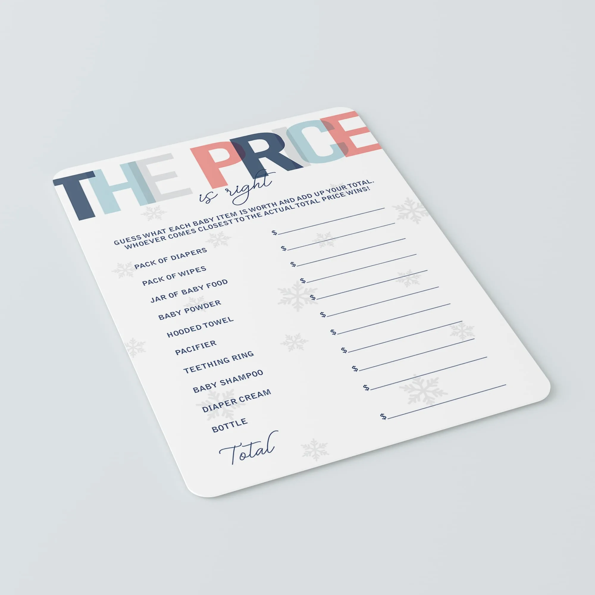 Printable Winter Shower Game The Price is Right