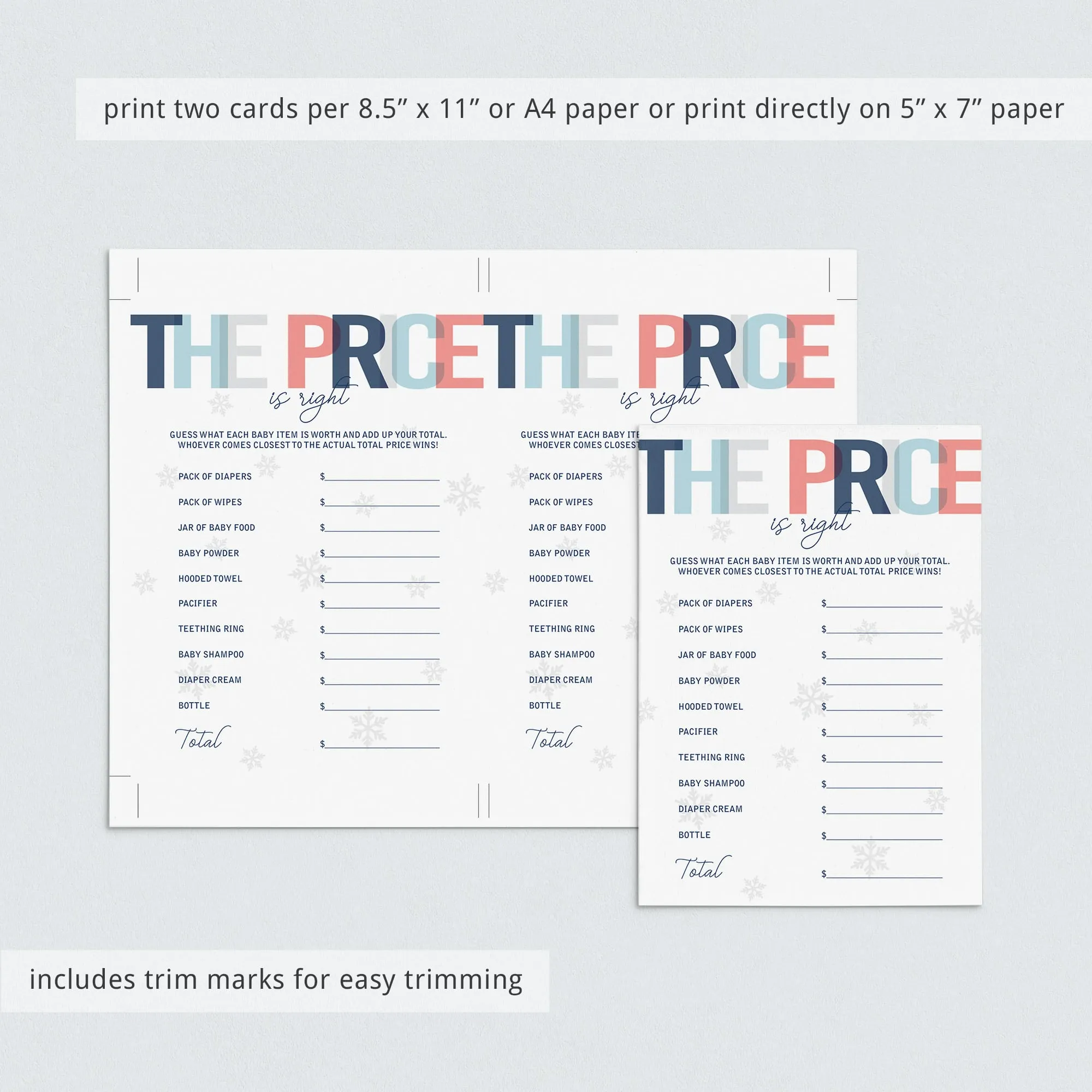 Printable Winter Shower Game The Price is Right