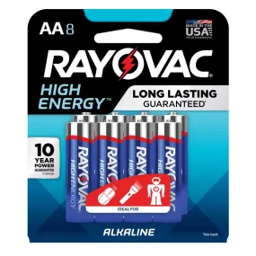 Rayovac High Energy AA Alkaline Batteries 8 pk Carded