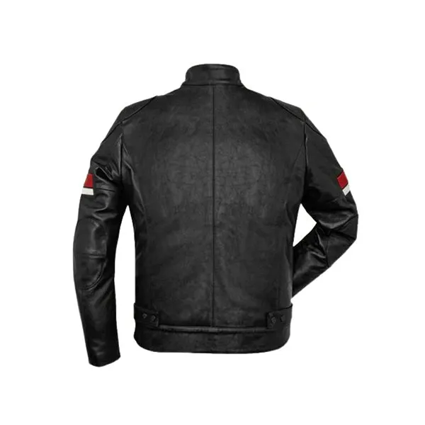 Red and White Striped Cafe Racer Leather Jacket