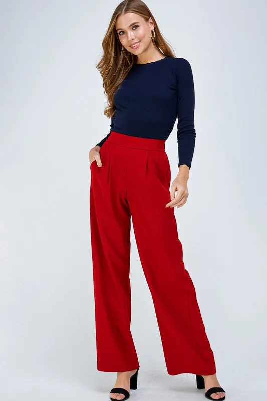 Red High Waist Wide Leg Pants