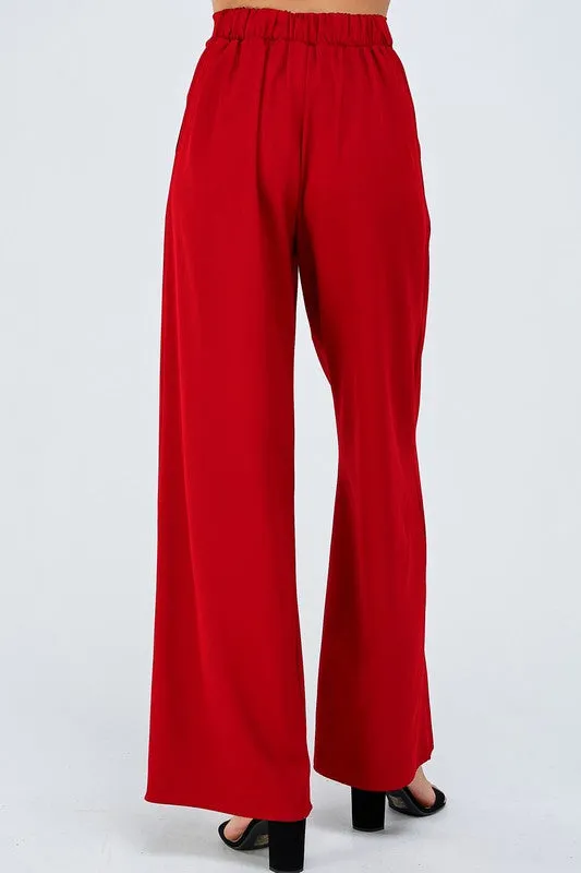 Red High Waist Wide Leg Pants