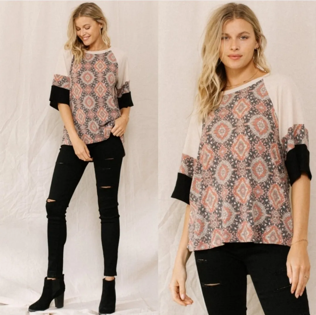 Ribbed Knit Geometric Top