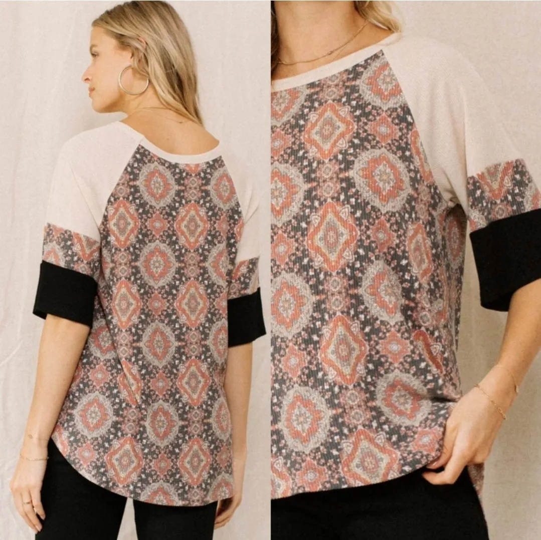 Ribbed Knit Geometric Top