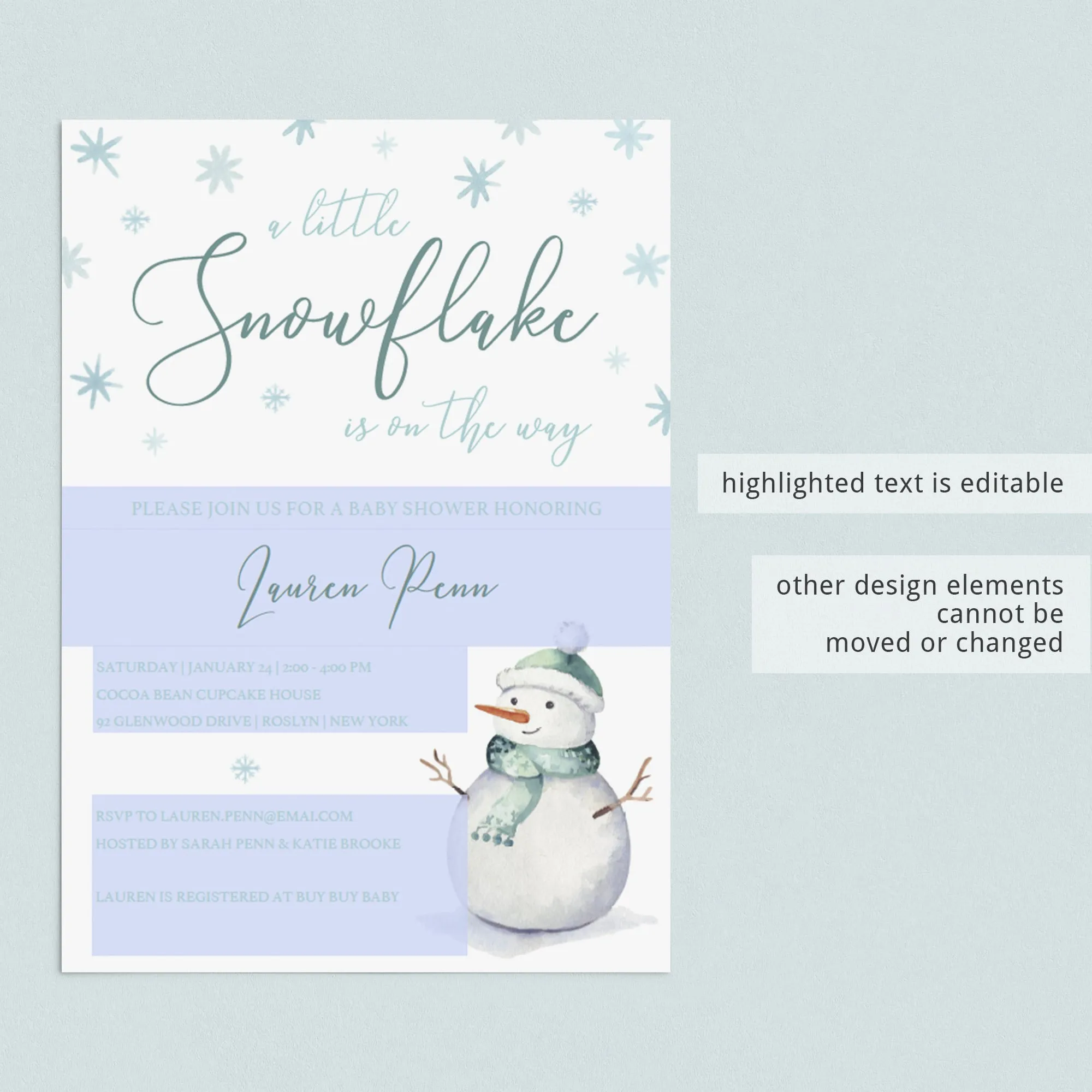 Snowflake Baby Shower Invitation Download Winter Boy