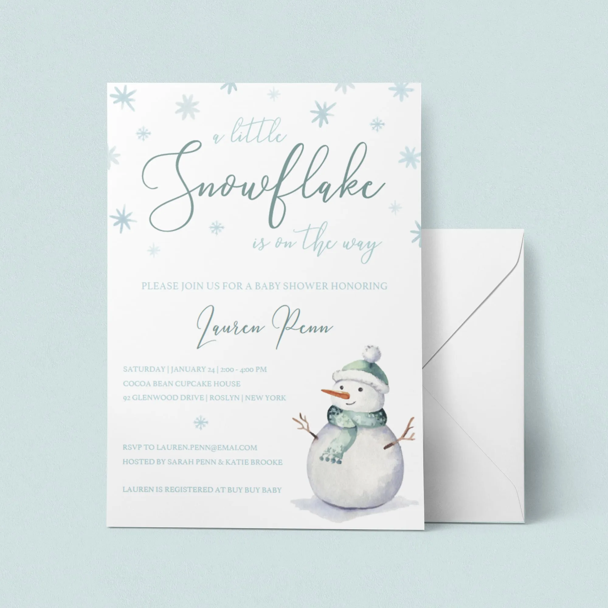 Snowflake Baby Shower Invitation Download Winter Boy