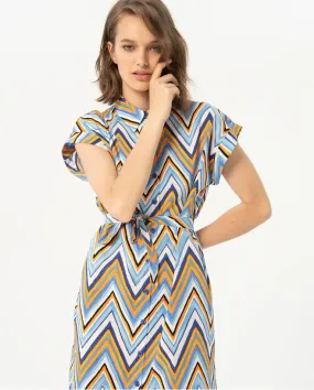 SURKANA <BR>
Printed midi shirt dress <BR>
Blue <BR>
