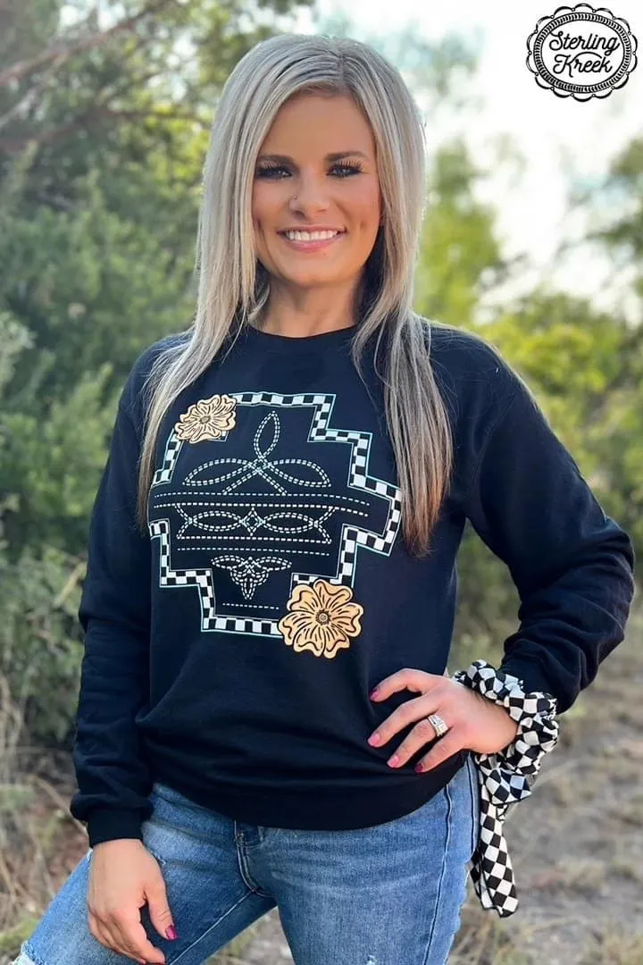 The Tooled Bootstitch 🤠 Checkerboard Cowboy Sweatshirt
