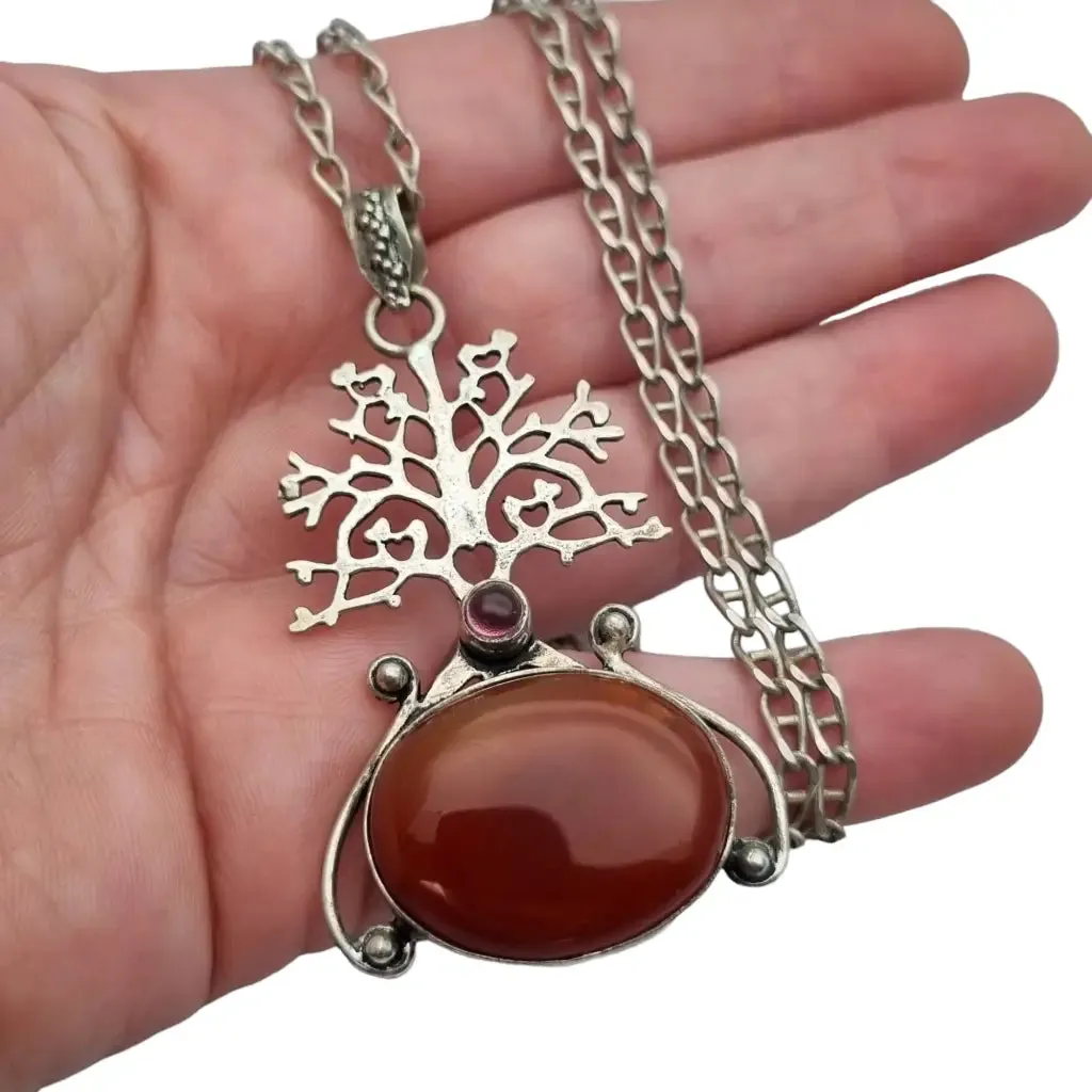 Tree of life pendant with carnelian and amethyst, gift for women, 1990.