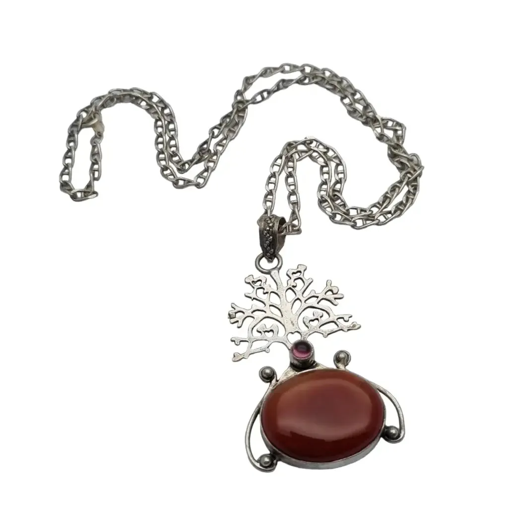 Tree of life pendant with carnelian and amethyst, gift for women, 1990.