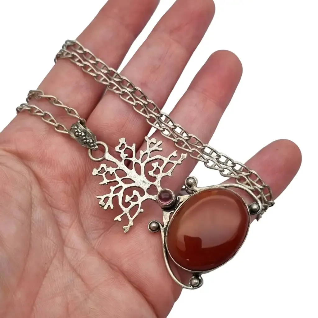 Tree of life pendant with carnelian and amethyst, gift for women, 1990.