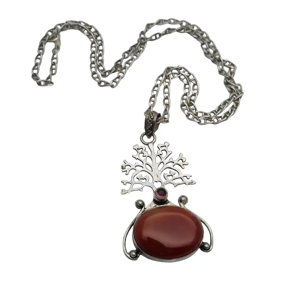 Tree of life pendant with carnelian and amethyst, gift for women, 1990.