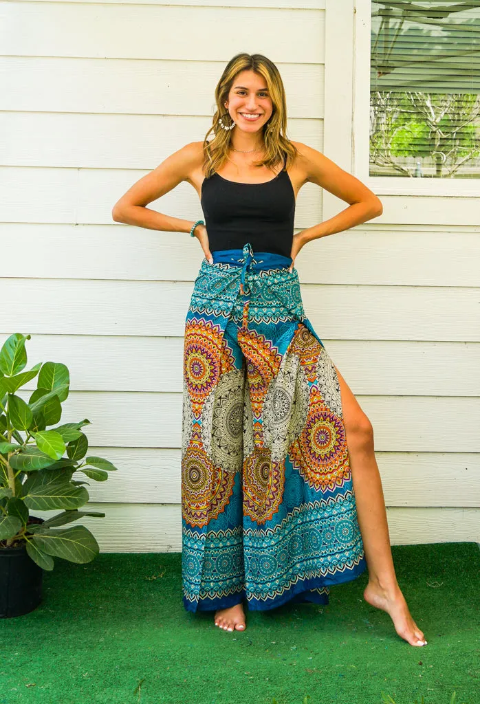 Turquoise Radiance Palazzo Wrap Pants