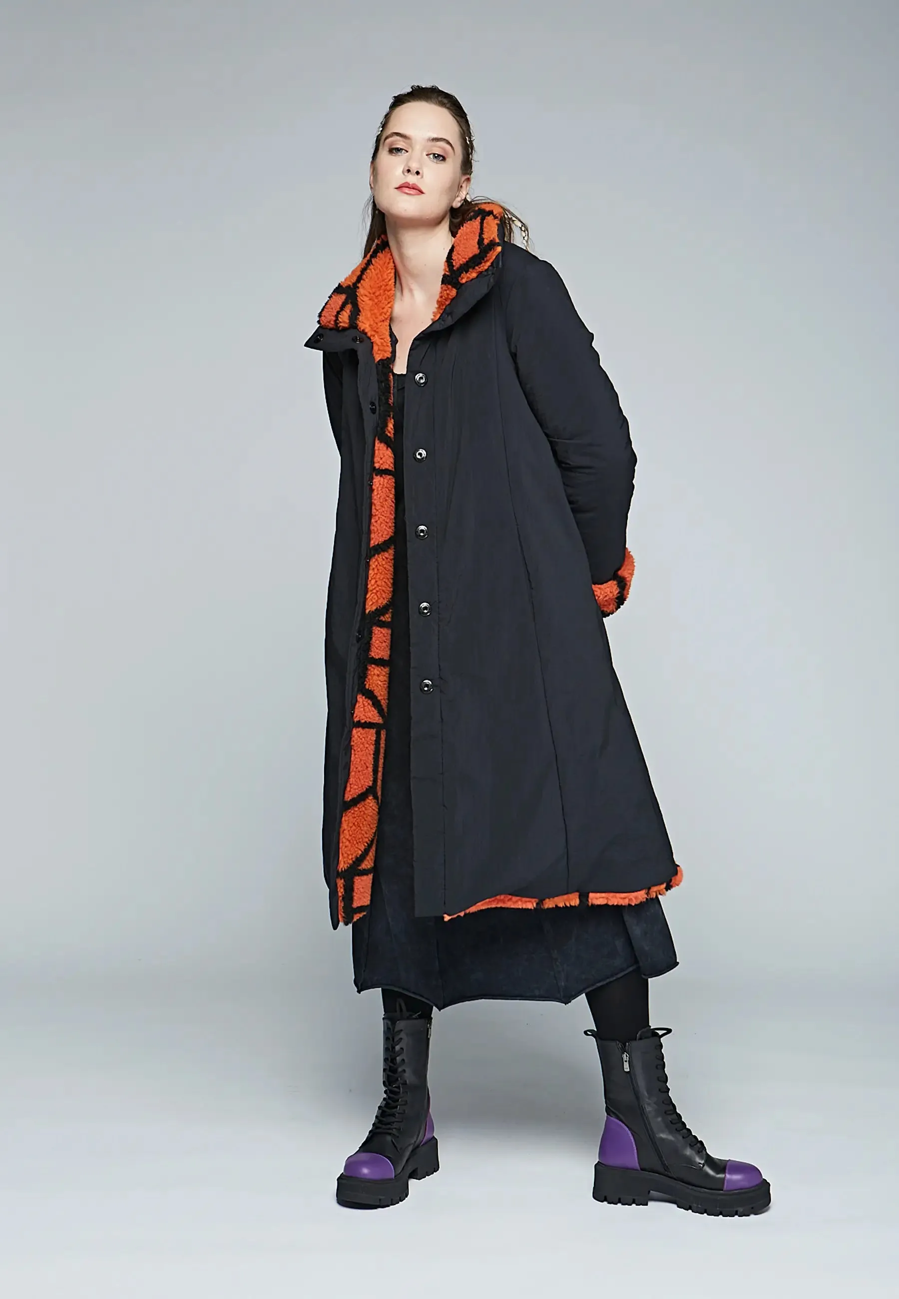 TWIST Long, printed, reversible teddy coat