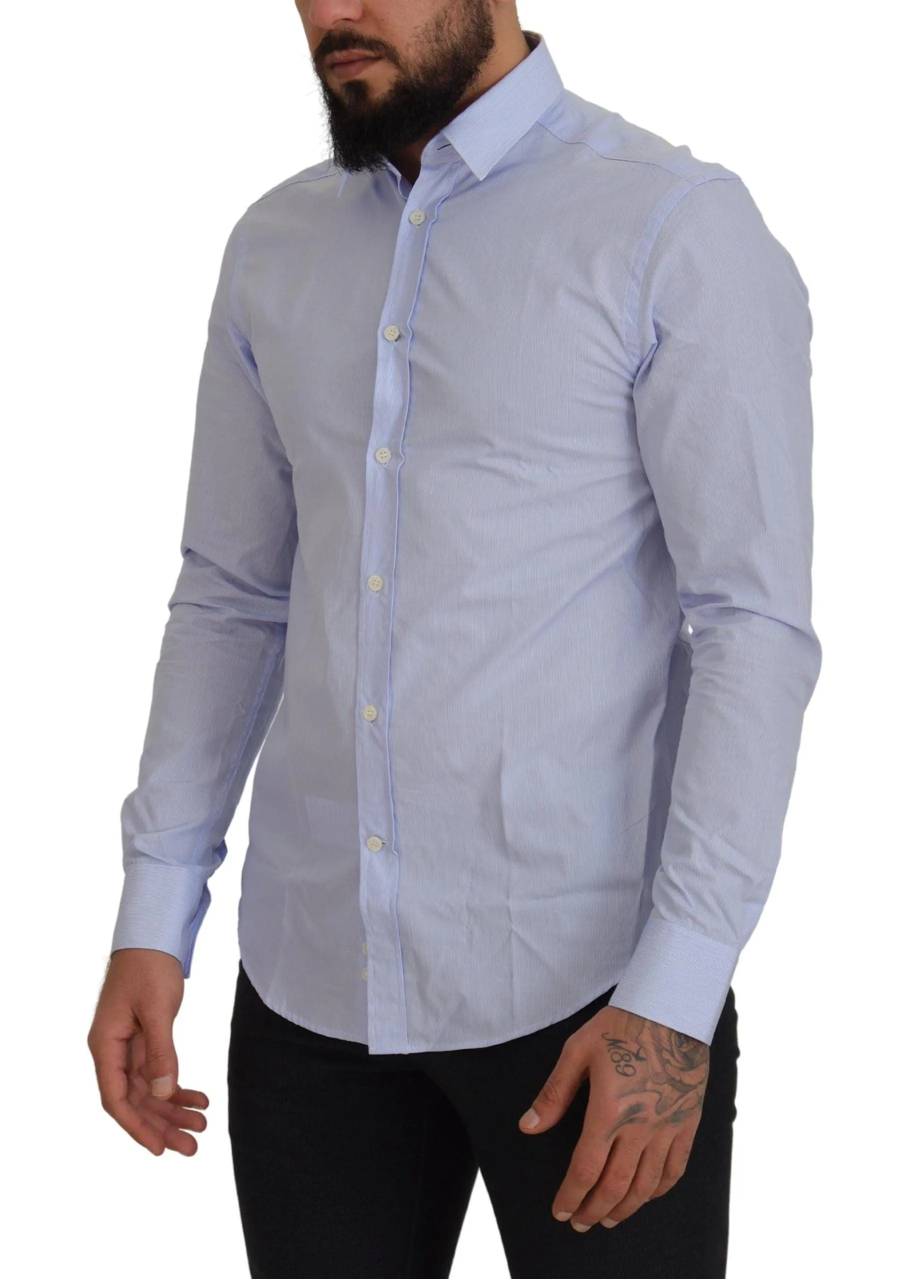 Versace Collection Light Blue Cotton Formal Men Shirt